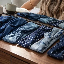Haarband met buigbare metaaldraad - Blauw Jeanslook
