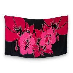 Handgeschilderd Sarong / pareo - Strandkleding wikkelrok - Zwart / rood hibiscus flower
