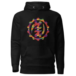 Hoodie - Unisex - Adinkra circle Red kente print D023 (Hoodie in Zwart of Wit)