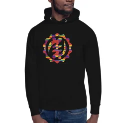 Hoodie - Unisex - Adinkra circle Red kente print D023 (Hoodie in Zwart of Wit)