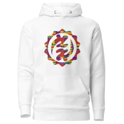 Hoodie - Unisex - Adinkra circle Red kente print D023 (Hoodie in Zwart of Wit)