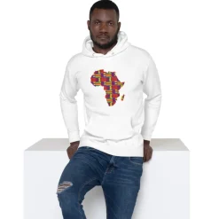 Hoodie - Unisex - Afrikaans continent in Rode Kente print D002 (Hoodie Zwart of Wit)