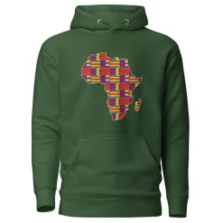 Hoodie - Unisex - Afrikaans continent in Rode Kente print D002 (Hoodie Zwart of Wit)