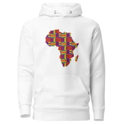 Hoodie - Unisex - Afrikaans continent in Rode Kente print D002 (Hoodie Zwart of Wit)