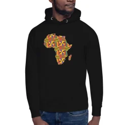 Hoodie - Unisex - Afrikaans continent in Kente print D001 (Hoodie Zwart of Wit)