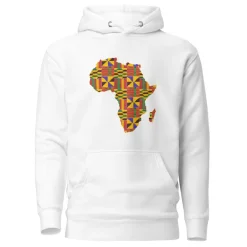 Hoodie - Unisex - Afrikaans continent in Kente print D001 (Hoodie Zwart of Wit)