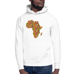 Hoodie - Unisex - Afrikaans continent in Kente print D001 (Hoodie Zwart of Wit)
