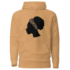 Hoodie - Unisex - Hoofd met bruine bogolan haarband D004 (Hoodie beschikbaar in meerdere kleuren)