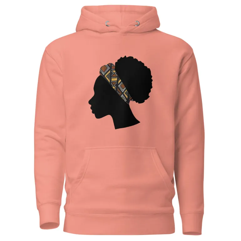 Hoodie - Unisex - Hoofd met bruine bogolan haarband D004 (Hoodie beschikbaar in meerdere kleuren)