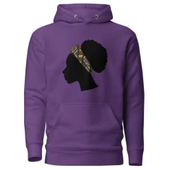 Hoodie - Unisex - Hoofd met bruine bogolan haarband D004 (Hoodie beschikbaar in meerdere kleuren)