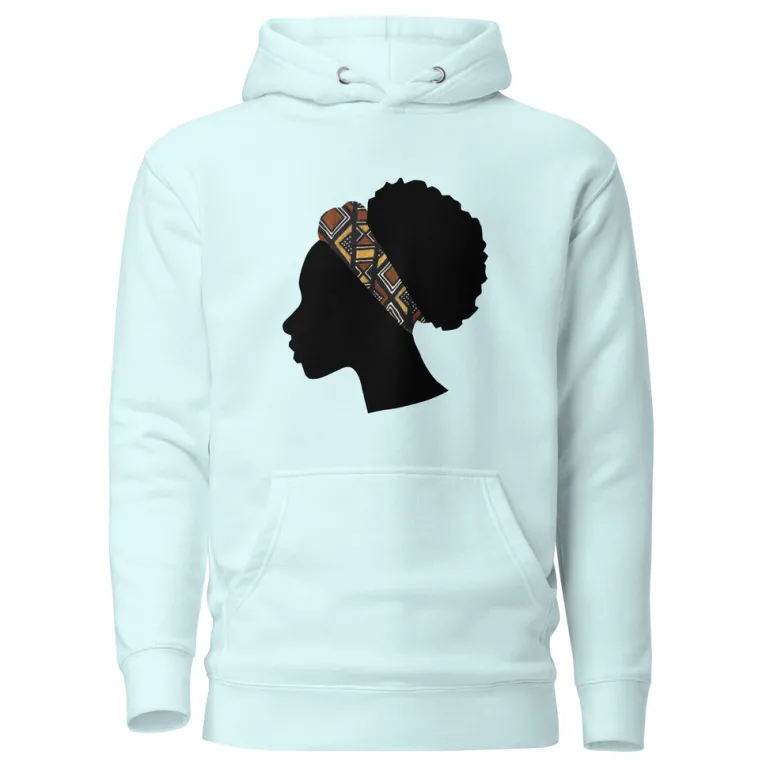 Hoodie - Unisex - Hoofd met bruine bogolan haarband D004 (Hoodie beschikbaar in meerdere kleuren)