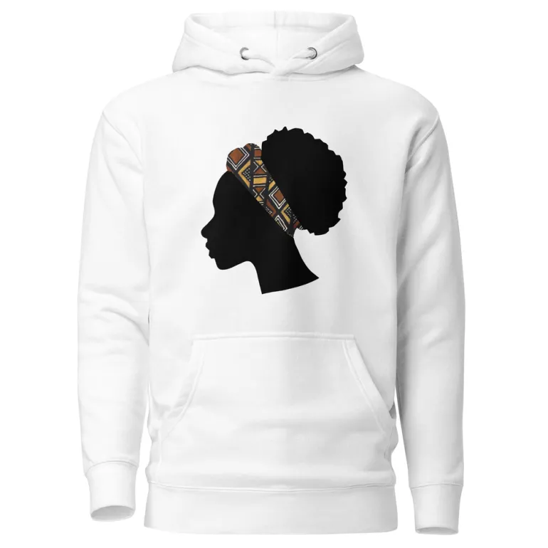 Hoodie - Unisex - Hoofd met bruine bogolan haarband D004 (Hoodie beschikbaar in meerdere kleuren)