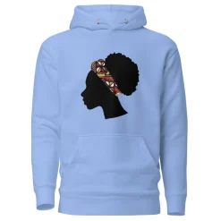 Hoodie - Unisex - Hoofd met oranje bogolan haarband D005 (Hoodie beschikbaar in meerdere kleuren)
