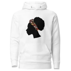 Hoodie - Unisex - Hoofd met oranje bogolan haarband D005 (Hoodie beschikbaar in meerdere kleuren)