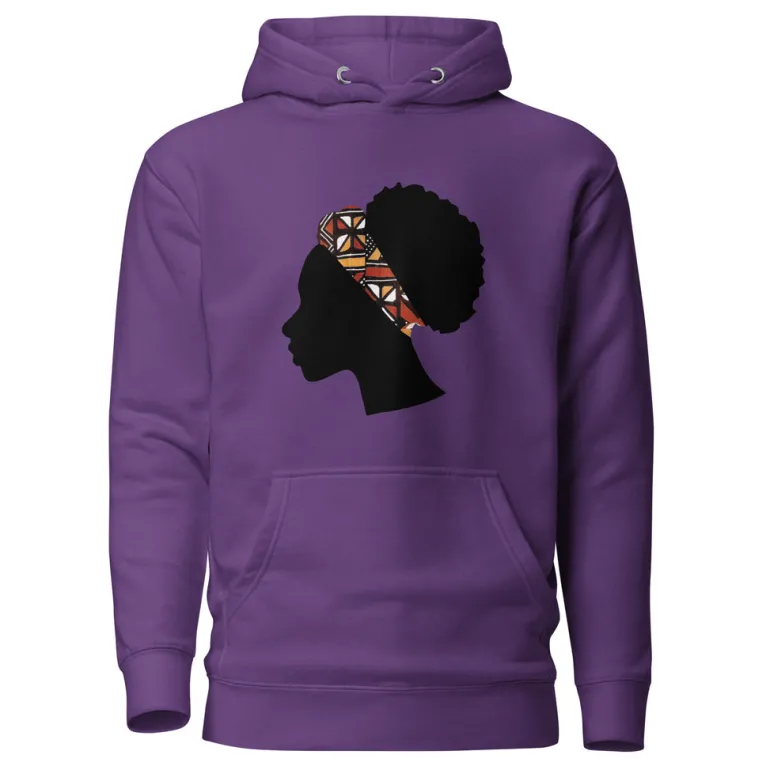 Hoodie - Unisex - Hoofd met oranje bogolan haarband D005 (Hoodie beschikbaar in meerdere kleuren)