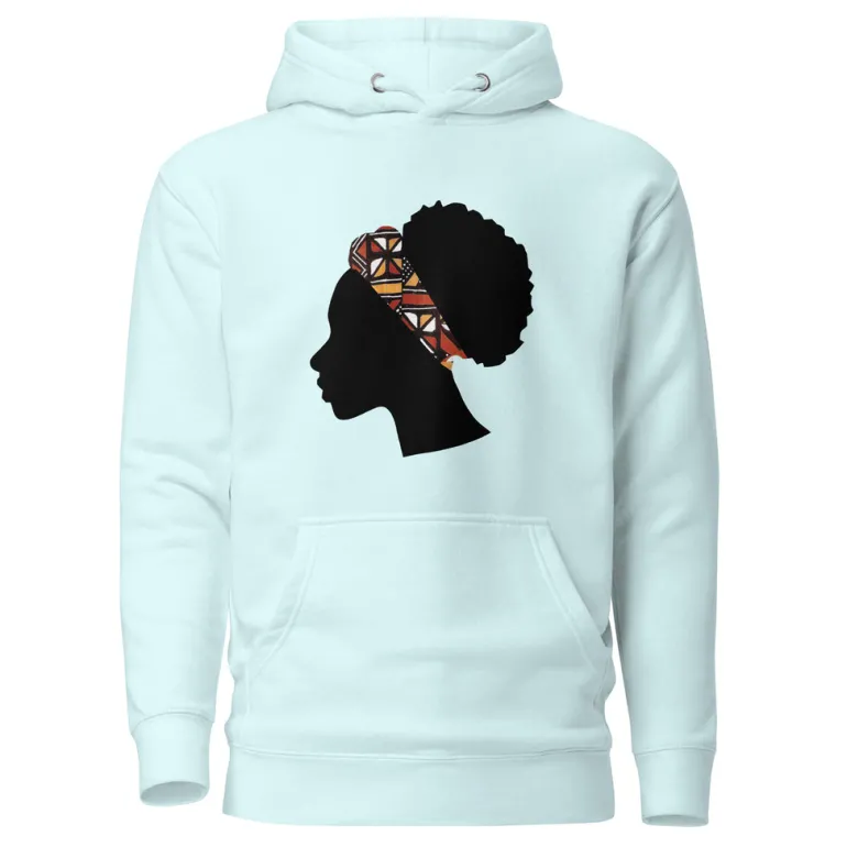 Hoodie - Unisex - Hoofd met oranje bogolan haarband D005 (Hoodie beschikbaar in meerdere kleuren)