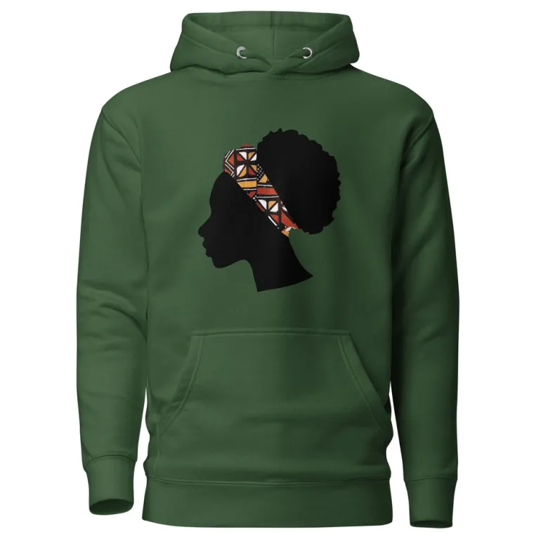 Hoodie - Unisex - Hoofd met oranje bogolan haarband D005 (Hoodie beschikbaar in meerdere kleuren)