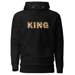Hoodie - Unisex - KING in kente print D008 (Hoodie in Zwart of Wit)