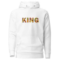 Hoodie - Unisex - KING in kente print D008 (Hoodie in Zwart of Wit)
