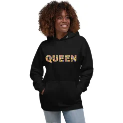 Hoodie - Unisex - QUEEN in kente print D009 (Hoodie in Zwart of Wit)