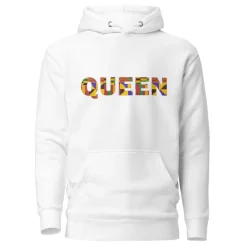 Hoodie - Unisex - QUEEN in kente print D009 (Hoodie in Zwart of Wit)