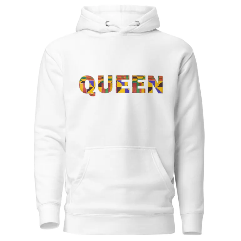 Hoodie - Unisex - QUEEN in kente print D009 (Hoodie in Zwart of Wit)