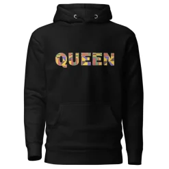 Hoodie - Unisex - QUEEN in kente print D009 (Hoodie in Zwart of Wit)