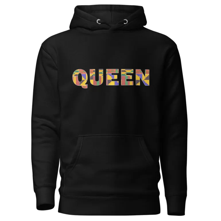 Hoodie - Unisex - QUEEN in kente print D009 (Hoodie in Zwart of Wit)