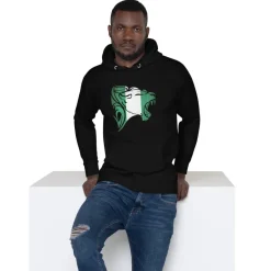 Hoodie - Unisex - Roaring Lion in Nigeriaanse vlag D026 (Hoodie in Zwart of Grijs)
