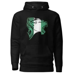 Hoodie - Unisex - Roaring Lion in Nigeriaanse vlag D026 (Hoodie in Zwart of Grijs)