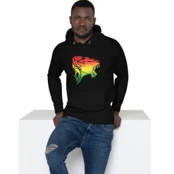 Hoodie - Unisex - Roaring Lion in Pan African colors D020