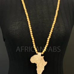 Houten kralen ketting / halsketting / hanger - Afrikaans continent - cream