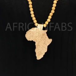 Houten kralen ketting / halsketting / hanger - Afrikaans continent - cream