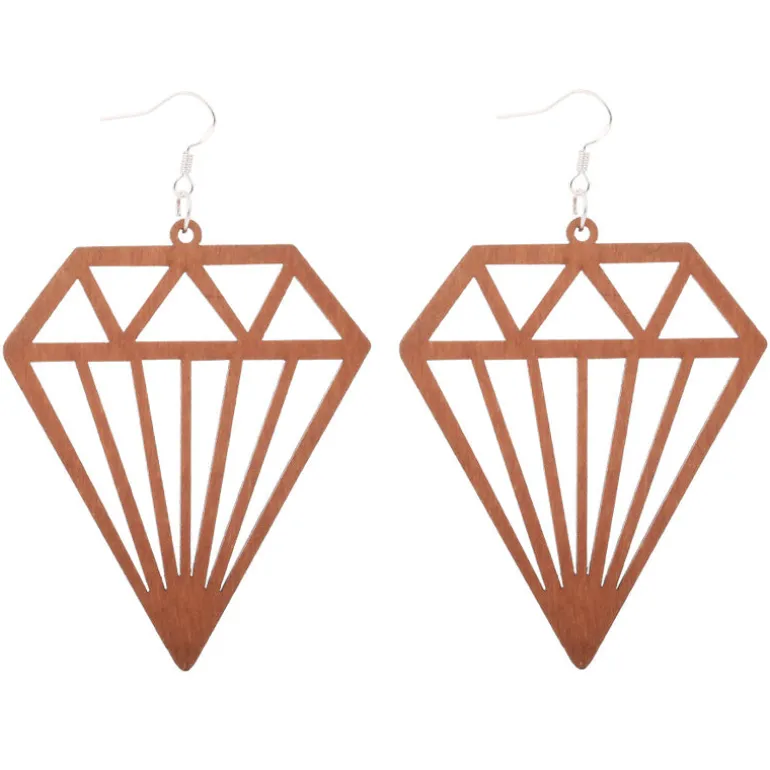 Houten Oorbellen | Diamond