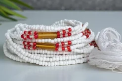 3 in 1 Waist Beads / Afrikaanse Heupketting - Obasi - Wit (Traditioneel niet-elastisch koord)