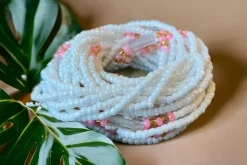 3 in 1 Waist Beads / Afrikaanse Heupketting - ABEBI - Roze / wit (elastisch)