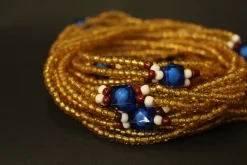 3 in 1 Waist Beads / Afrikaanse Heupketting - EPA - Blauw / goud (elastisch)