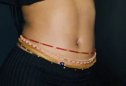 3 in 1 Waist Beads / Afrikaanse Heupketting - IYORE- Blauw / goud (elastisch)
