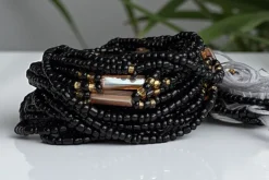3 in 1 Waist Beads / Afrikaanse Heupketting - Obasogie - Zwart (Traditioneel niet-elastisch koord)