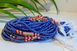 3 in 1 Waist Beads / Afrikaanse Heupketting - Okpa - Blauw (Traditioneel niet-elastisch koord)