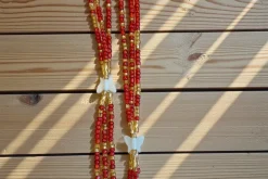 3 in 1 Waist Beads / Afrikaanse Heupketting - Osime - Rood (Traditioneel niet-elastisch koord)