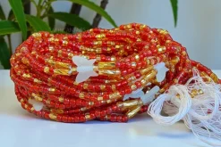 3 in 1 Waist Beads / Afrikaanse Heupketting - Osime - Rood (Traditioneel niet-elastisch koord)