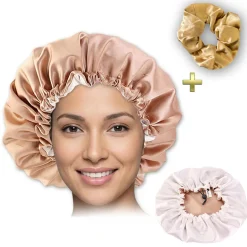 Kaki Satijnen Satijnen Slaapmuts / Haar bonnet van Satijn / Satin hair bonnet + Satijnen scrunchie