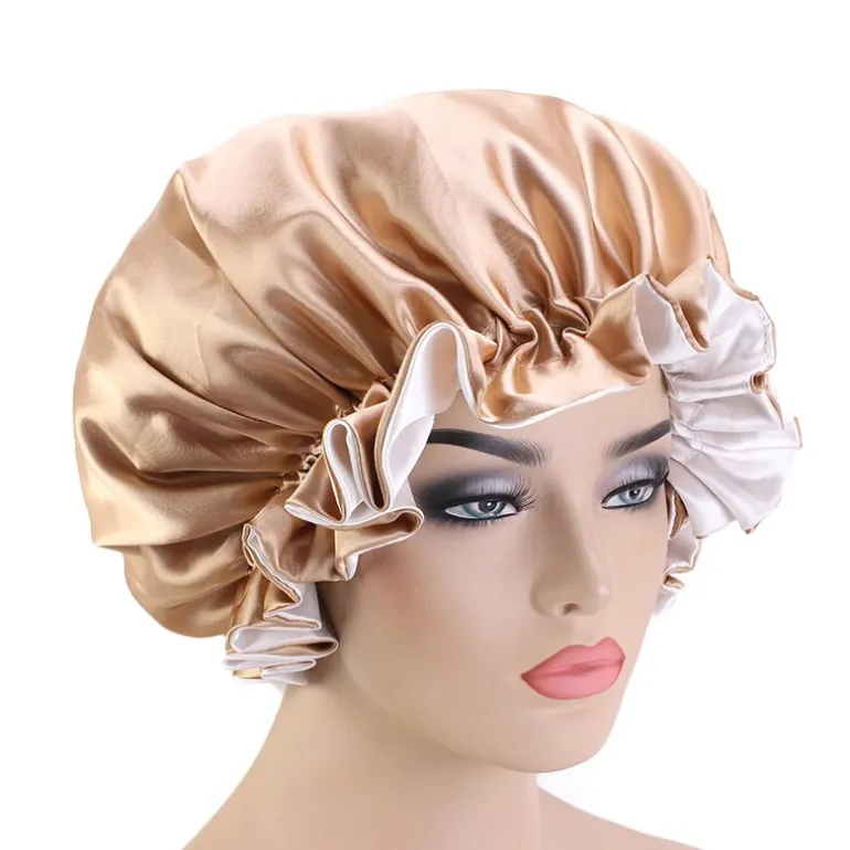 Kaki Satijnen Slaapmuts met randje / Reversible Satin Hair Bonnet / Haar bonnet van Satijn