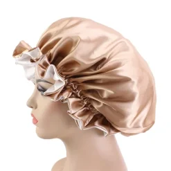 Kaki Satijnen Slaapmuts met randje / Reversible Satin Hair Bonnet / Haar bonnet van Satijn