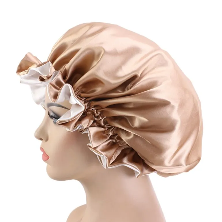Kaki Satijnen Slaapmuts met randje / Reversible Satin Hair Bonnet / Haar bonnet van Satijn