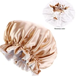 Kaki Satijnen Slaapmuts met randje / Reversible Satin Hair Bonnet / Haar bonnet van Satijn