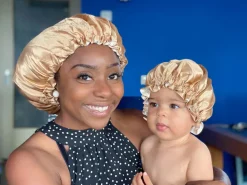 Kaki Satijnen Slaapmuts (Moeder + Dochter / Mommy & Me ) Kinder Haar Bonnet van Satijn
