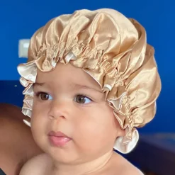Kaki Satijnen Slaapmuts ( Voor Kinderen van 3-7 jaar ) / Kinder Haar Bonnet van Satijn