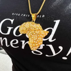 Ketting / halsketting / hanger - Afrikaans continent met diamond look steentjes - Goud